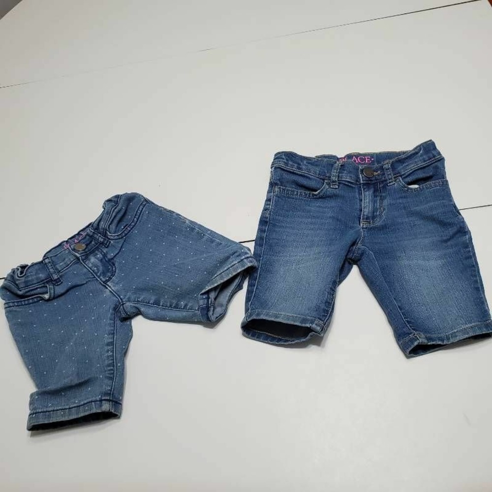 Place Girls Lot Of 2 Jean Shorts Blue Polka Dot Pockets Flat Front Denim 4